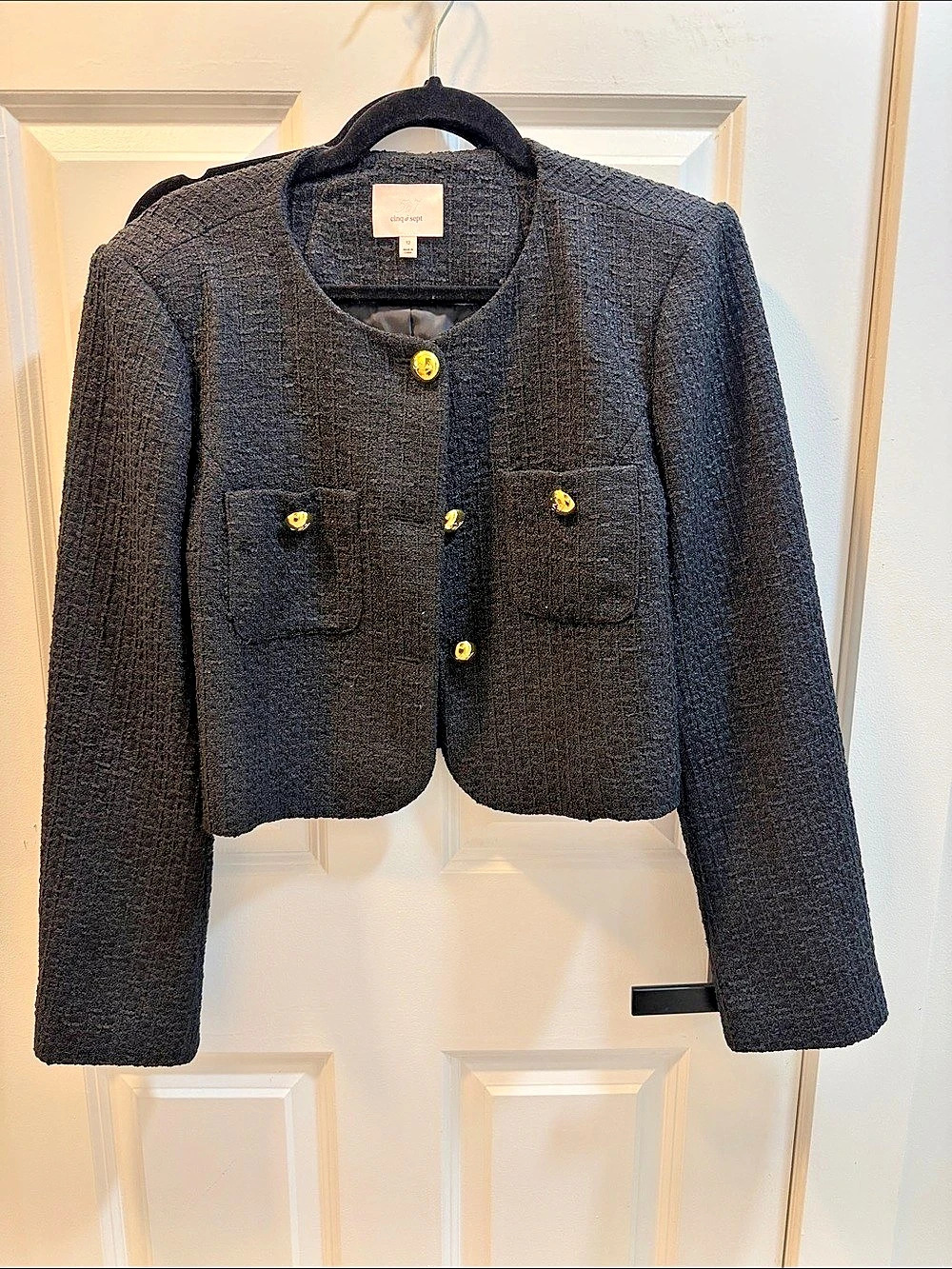 cinq à sept Boucle Cropped Blazer in Black Size 12 Like New